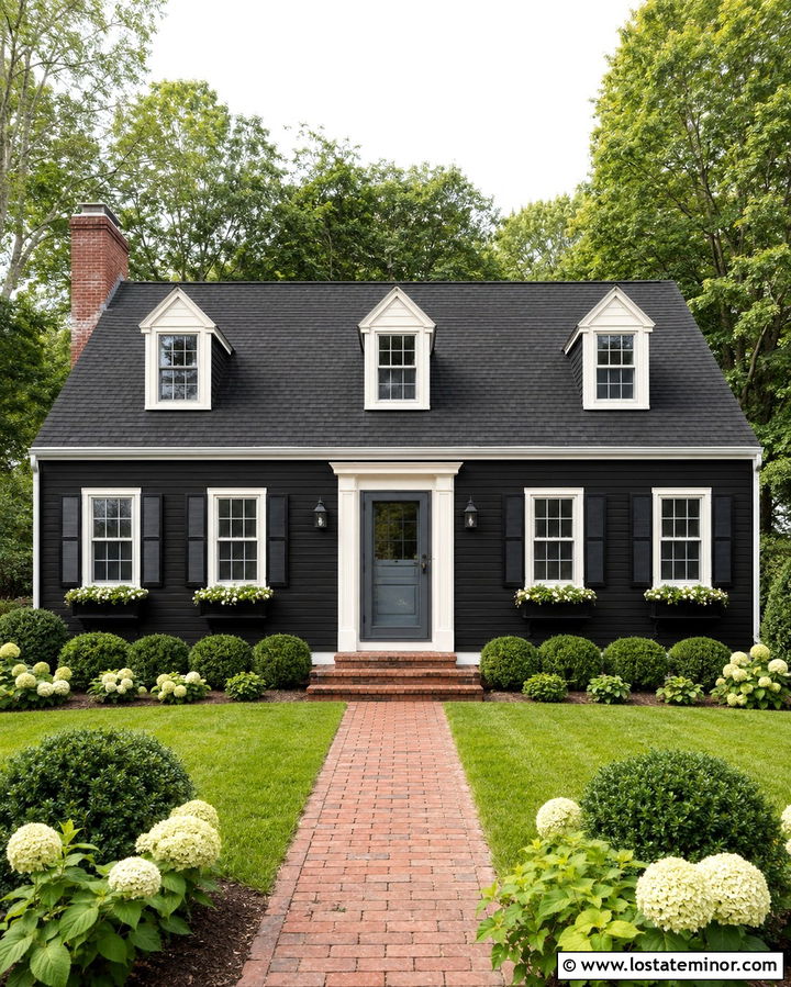Soft Black Cape Cod House With Charcoal Storm Door - 30 Soft Black House Design With Storm Door Ideas