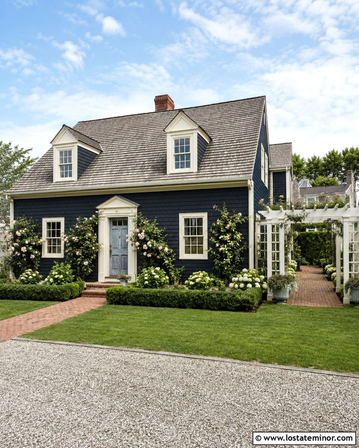 Soft Black Cape Cod House With Garden Pergola - 30 Soft Black House Design With Pergola Ideas