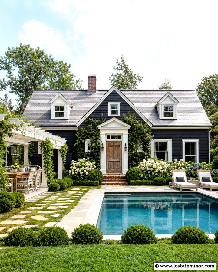 Soft Black Cape Cod House With Small Pool - 30 Soft Black House Design With Swimming Pool Ideas