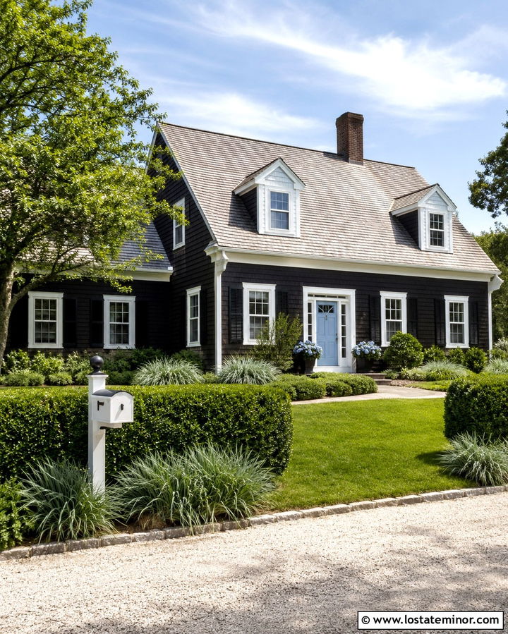 Soft Black Cape Cod House With White Mailbox - 30 Soft Black House Design With Mailbox Ideas