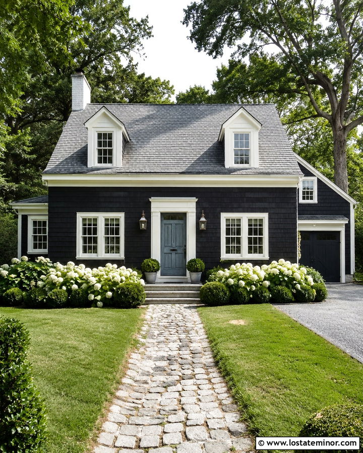 Soft Black Cape Cod With Cobblestone Walkway - 30 Soft Black House Design With Walkway Ideas