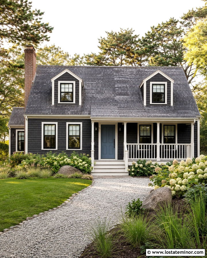 Soft Black Cape Cod With Dormer Windows - 30 Soft Black House Design With Window Frames Ideas