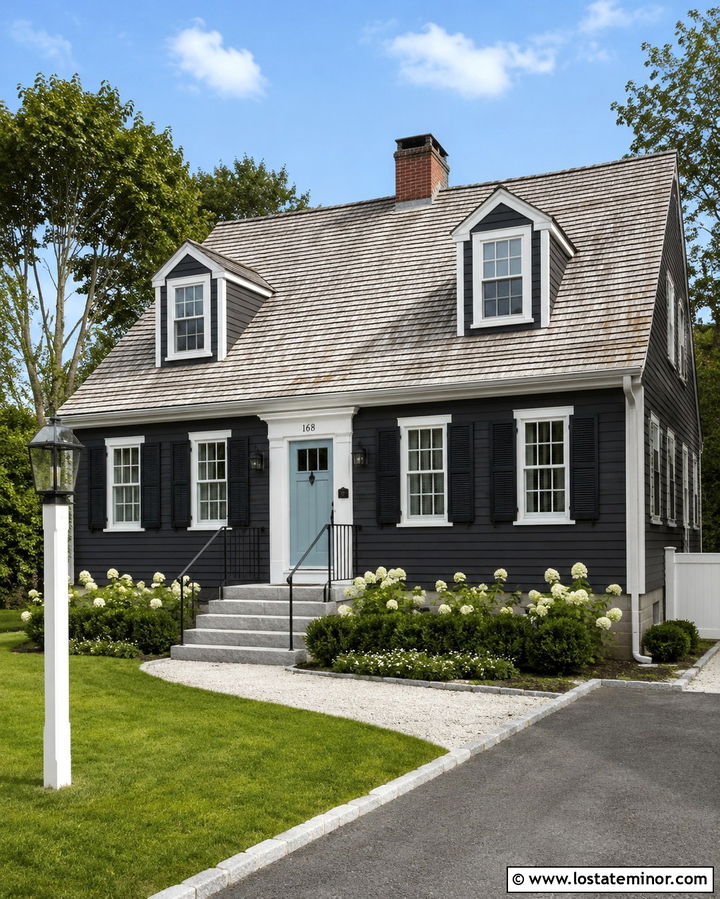 Soft Black Cape Cod With Granite Steps - 30 Soft Black House Design With Steps Ideas