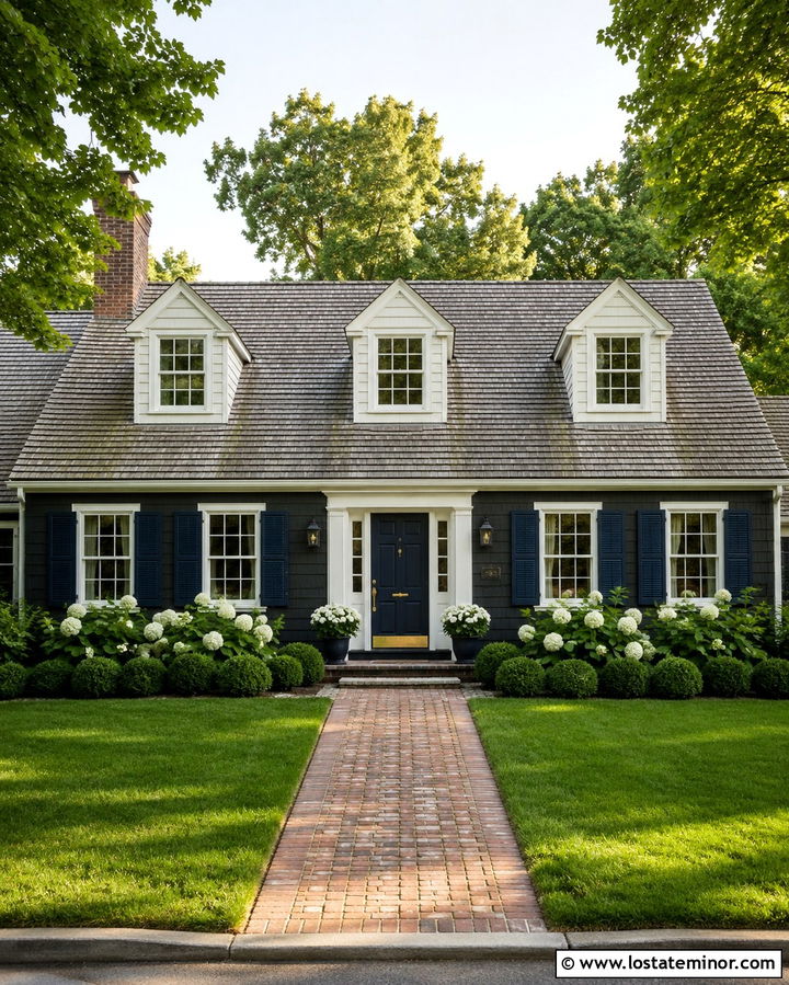 Soft Black Cape Cod With Navy Shutters - 30 Soft Black House Design With Shutters Ideas
