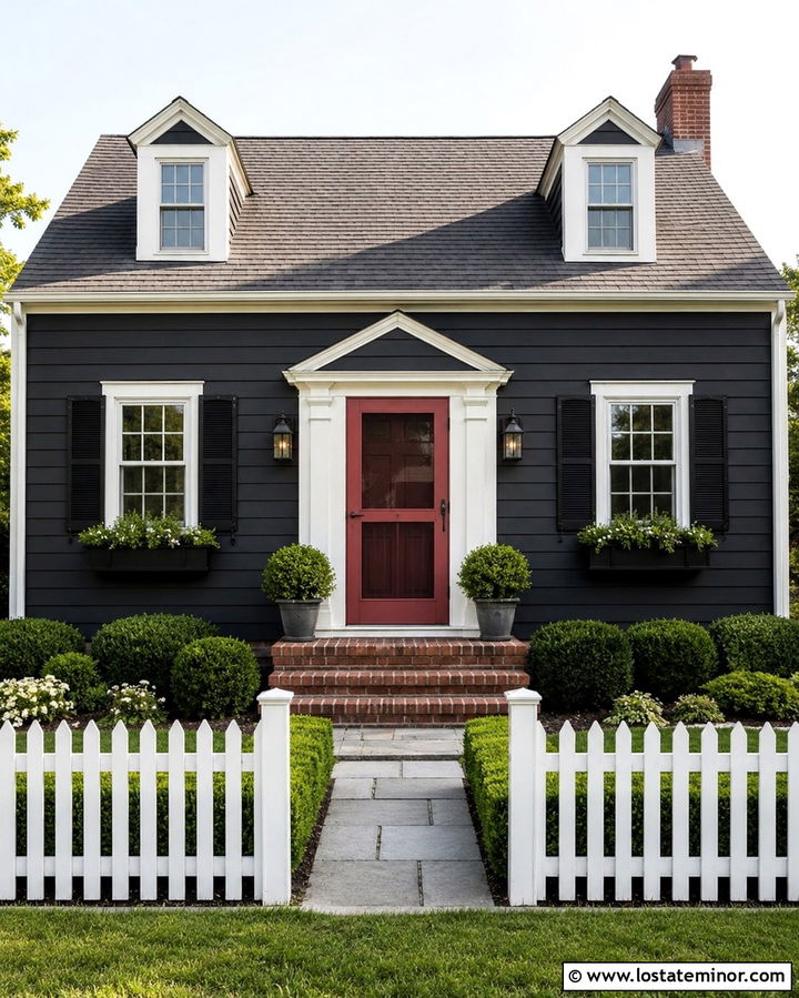 Soft Black Cape Cod With Red Screen Door - 30 Soft Black House Design With Screen Door Ideas
