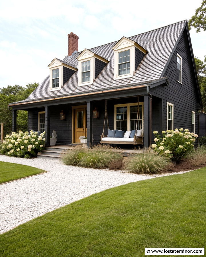 Soft Black Cape Cod With Rope Daybed Swing - 30 Soft Black House Design With Daybed Ideas