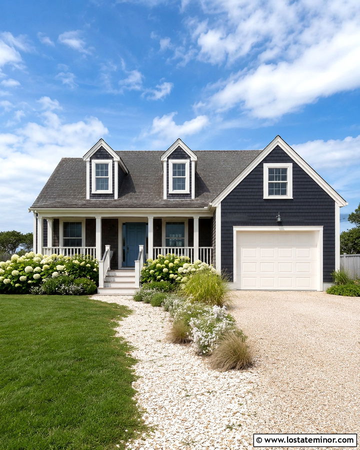 Soft Black Cape Cod With Warm White Garage Door - 30 Soft Black House Design With Garage Door Ideas