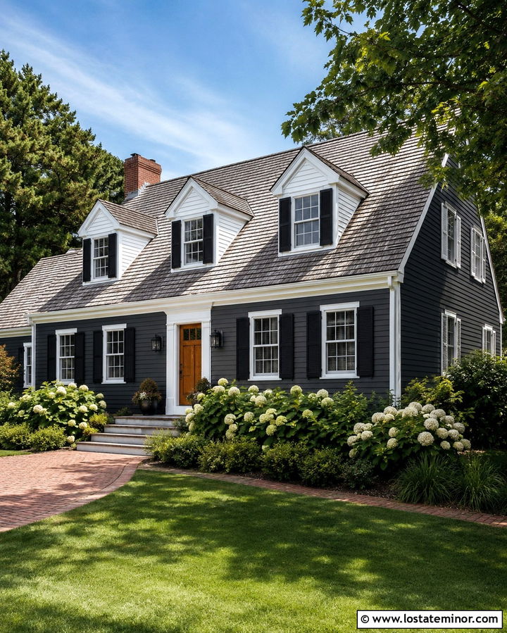 Soft Black Cape Cod With White Dormers - 30 Soft Black House Design With Dormers Ideas