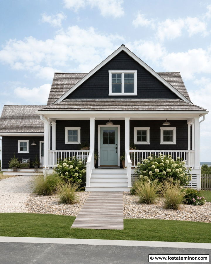 Soft Black Coastal House With Aqua Dutch Door - 30 Soft Black House Design With Dutch Door Ideas