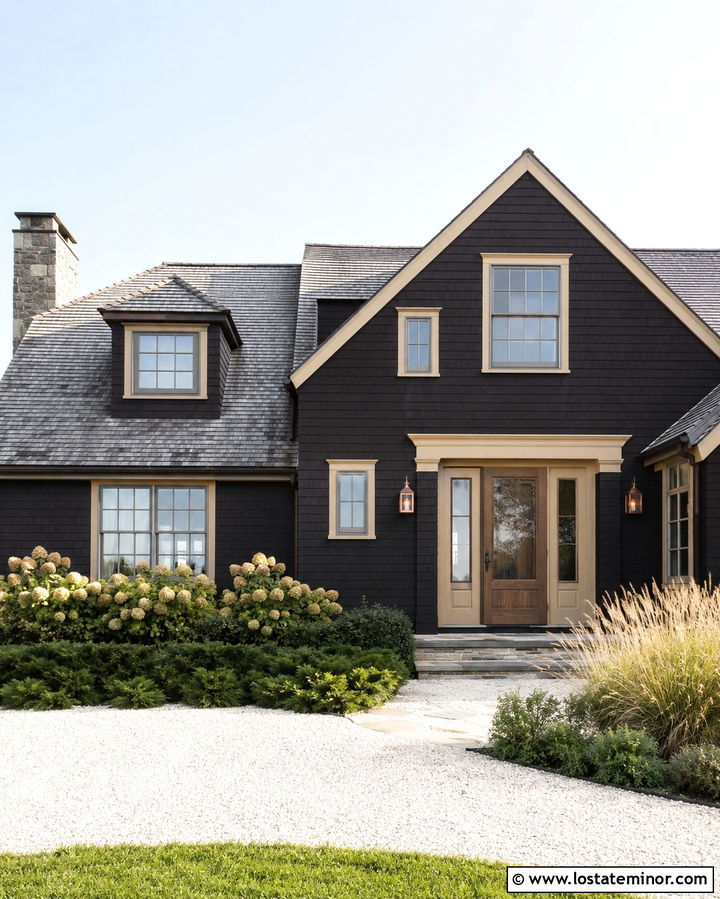 Soft Black Coastal House With Copper Storm Door - 30 Soft Black House Design With Storm Door Ideas