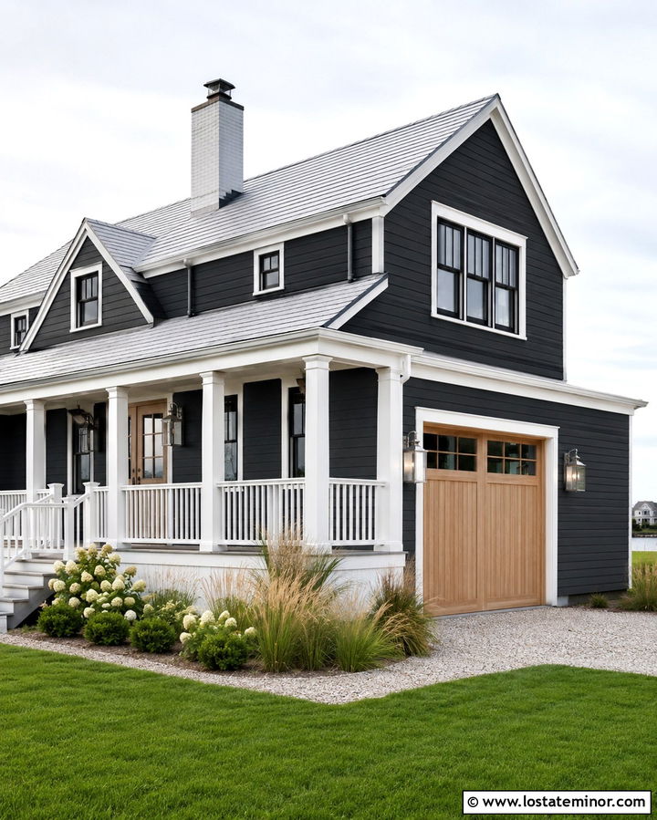 Soft Black Coastal House With Nickel Lanterns - 30 Soft Black House Design With Light Fixtures Ideas