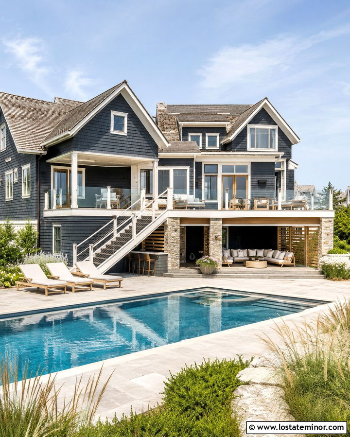 Soft Black Coastal House With Pool - 30 Soft Black House Design With Swimming Pool Ideas