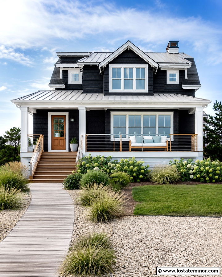 Soft Black Coastal House With Teak Daybed - 30 Soft Black House Design With Daybed Ideas