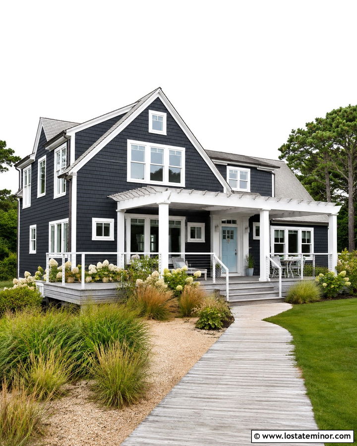 Soft Black Coastal House With Weathered Gray Deck - 30 Soft Black House Design With Deck Ideas