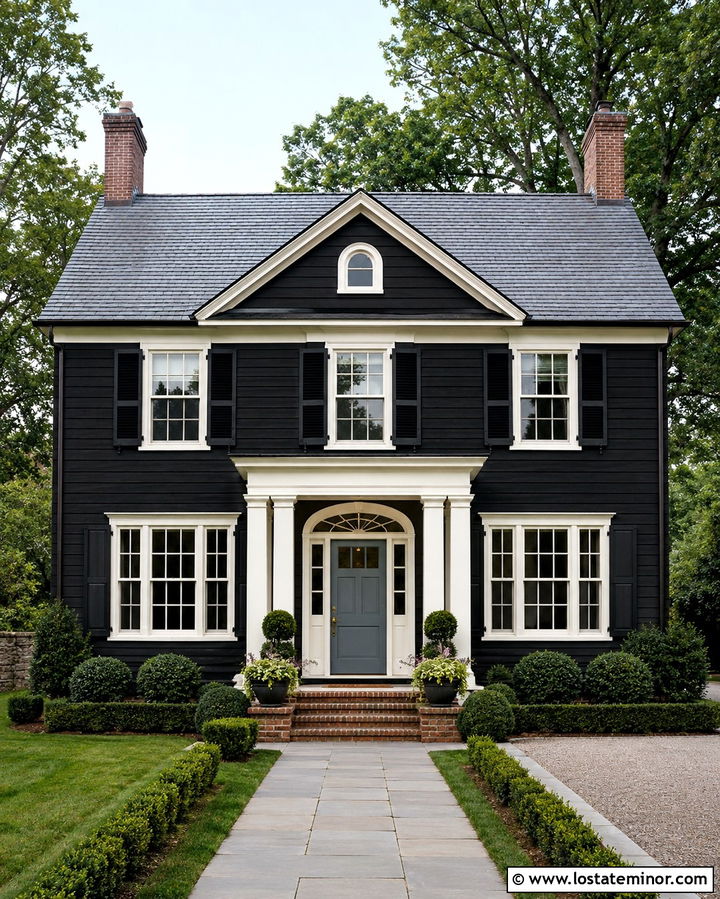 Soft Black Colonial With Blue Dutch Door - 30 Soft Black House Design With Dutch Door Ideas