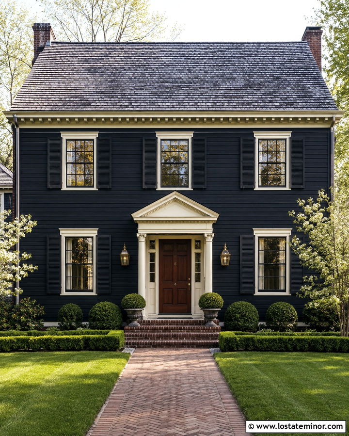 Soft Black Colonial With Cream Window Trim - 30 Soft Black House Design With Window Frames Ideas