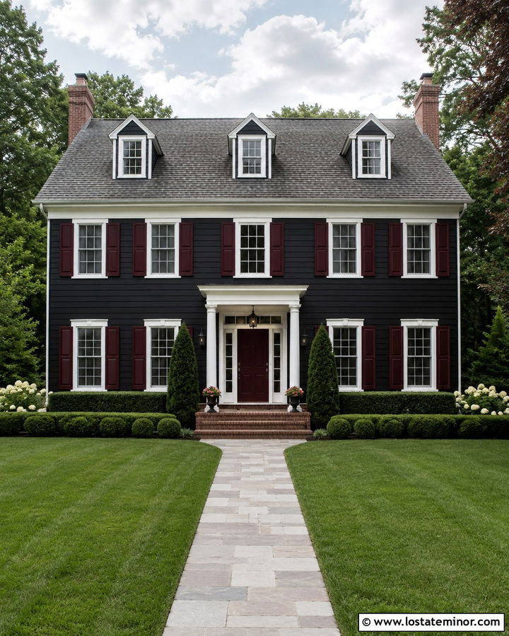 Soft Black Colonial With Gray Roof Shingles - 30 Soft Black House Design With Shingles Ideas