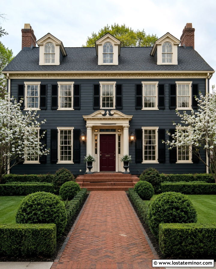 Soft Black Colonial With Ivory Trim - 30 Soft Black House Design With Trim Ideas