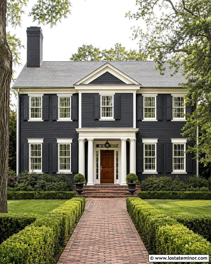 Soft Black Colonial With Painted Brick Chimney - 30 Soft Black House Design With Chimney Ideas