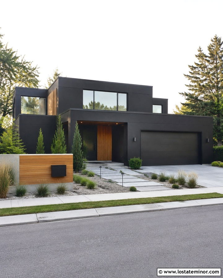Soft Black Contemporary House With Floating Mailbox - 30 Soft Black House Design With Mailbox Ideas