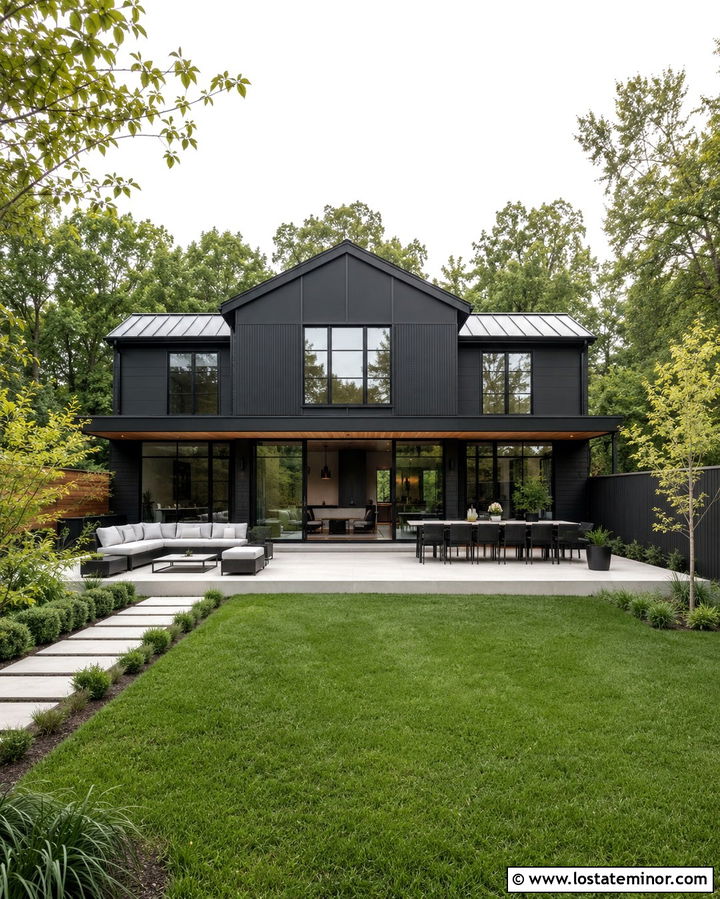 Soft Black Contemporary House With Glass Doors - 30 Soft Black House Design With Backyard Ideas