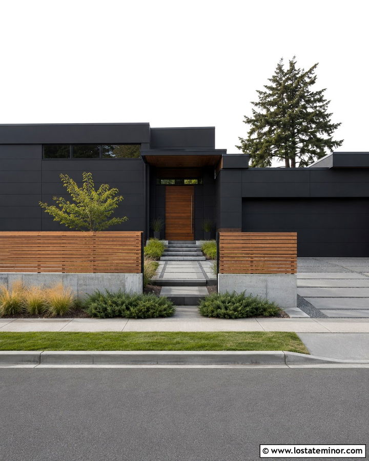Soft Black Contemporary House With Horizontal Fence - 30 Soft Black House Design With Fence Ideas