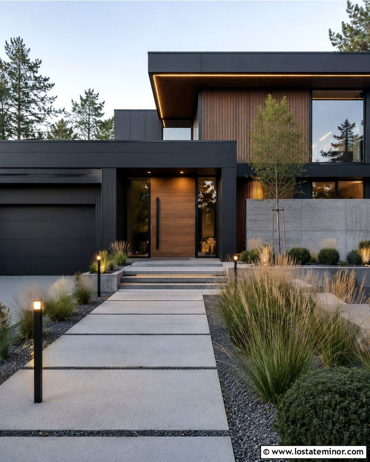Soft Black Contemporary House With Linear Lighting - 30 Soft Black House Design With Lighting Ideas