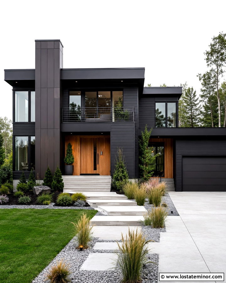 Soft Black Contemporary House With Metal Chimney - 30 Soft Black House Design With Chimney Ideas