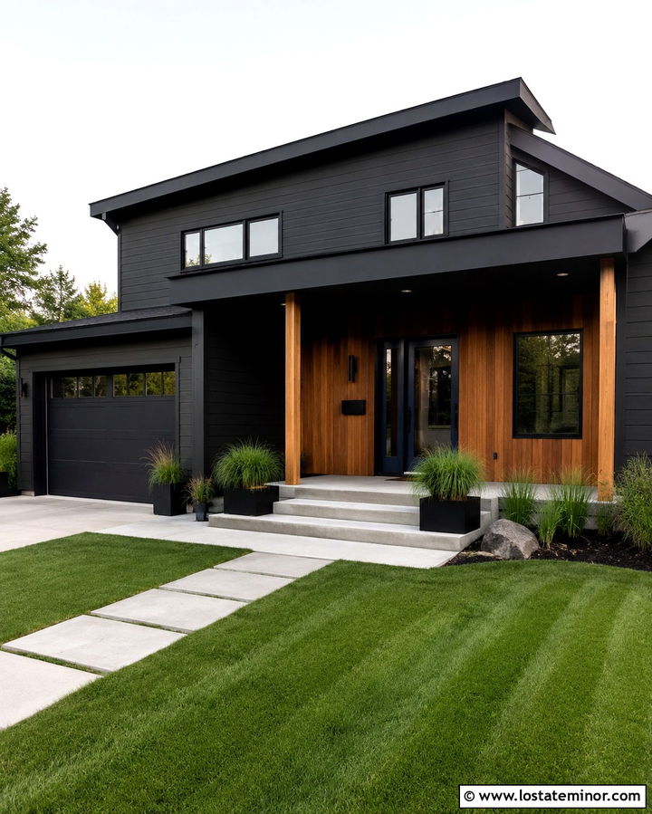 Soft Black Contemporary House With Navy Storm Door - 30 Soft Black House Design With Storm Door Ideas