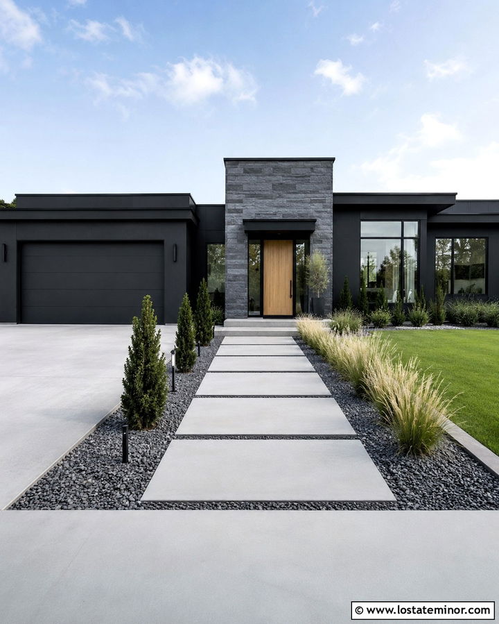 Soft Black Contemporary House With Slate - 30 Soft Black House Design With Stone Accents Ideas