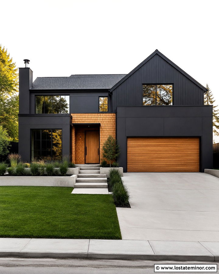 Soft Black Contemporary House With Wood Shingles - 30 Soft Black House Design With Shingles Ideas