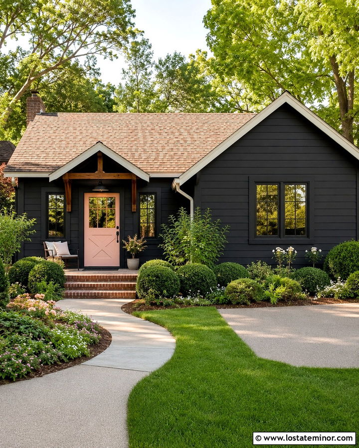Soft Black Cottage Ranch With Pink Dutch Door - 30 Soft Black House Design With Dutch Door Ideas