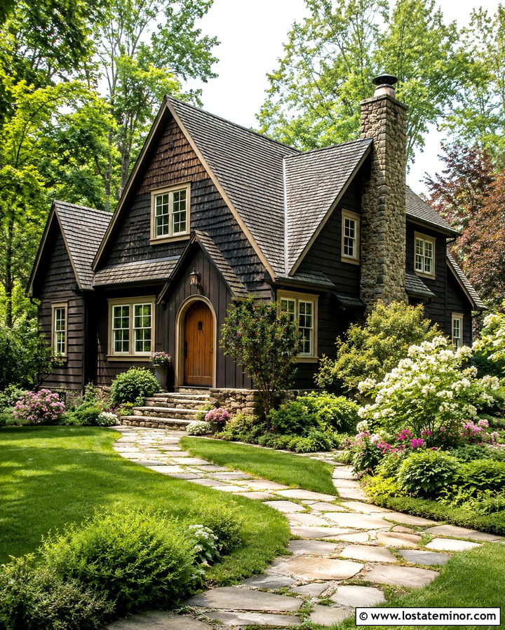Soft Black Cottage With Clipped Gables - 30 Soft Black House Design With Gables Ideas
