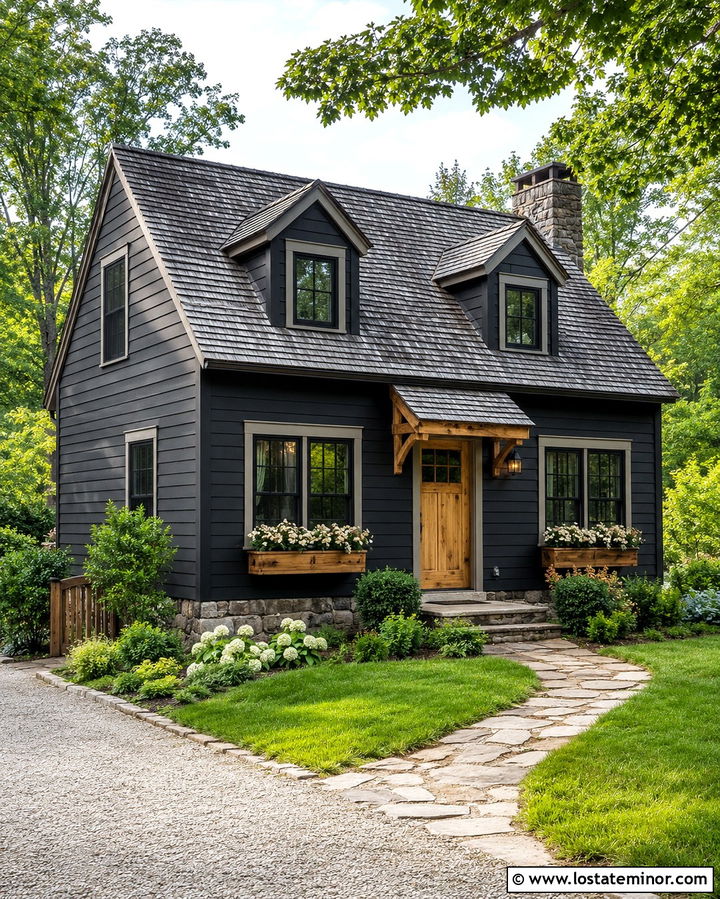Soft Black Cottage With Cottage Window Frames - 30 Soft Black House Design With Window Frames Ideas