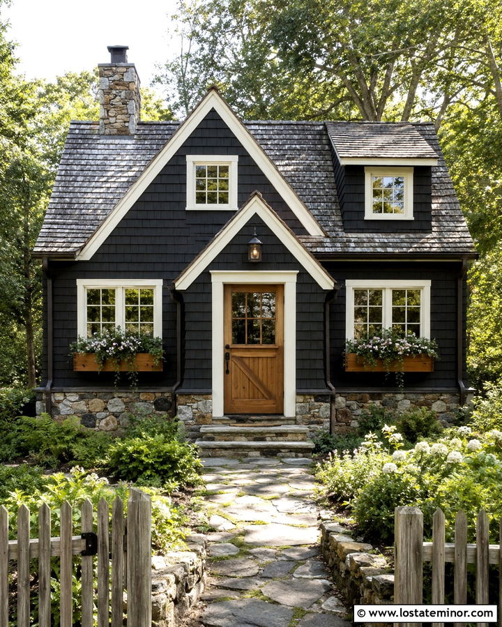 Soft Black Cottage With Natural Wood Dutch Door - 30 Soft Black House Design With Front Door Ideas