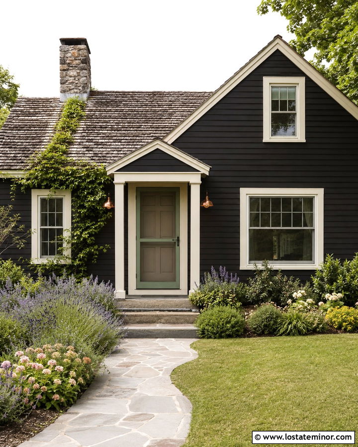 Soft Black Cottage With Sage Green Screen Door - 30 Soft Black House Design With Screen Door Ideas