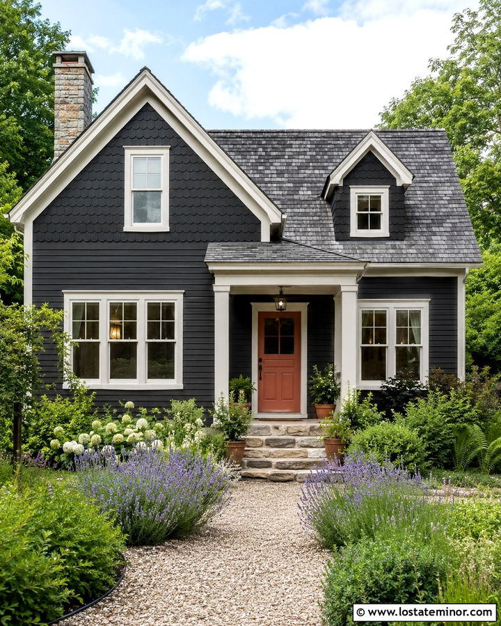 Soft Black Cottage With Scalloped Shingles - 30 Soft Black House Design With Shingles Ideas