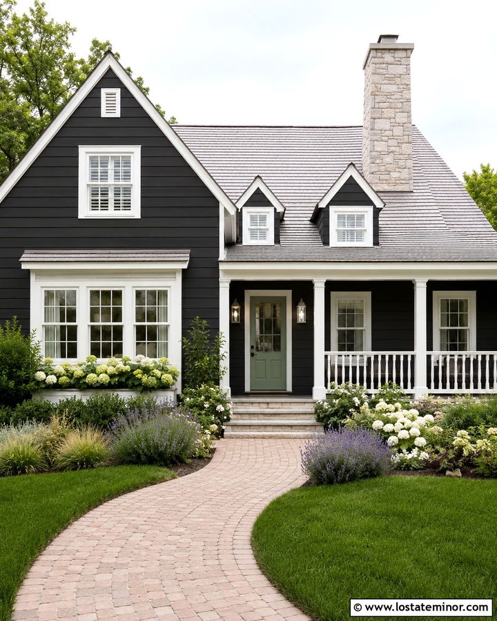 Soft Black Cottage With White Lanterns - 30 Soft Black House Design With Light Fixtures Ideas