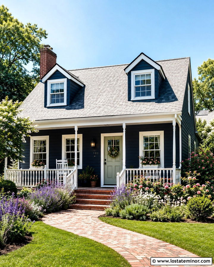 Soft Black Cottage With White Spindle Railings - 30 Soft Black House Design With Railings Ideas