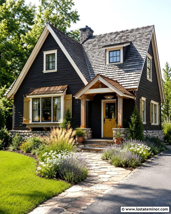 Soft Black Cottage With Yellow Dutch Door - 30 Soft Black House Design With Dutch Door Ideas