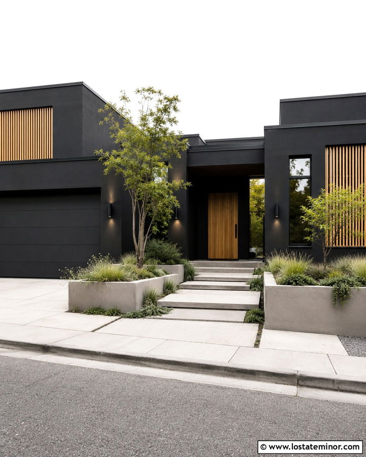 Soft Black Courtyard House With Framed Windows - 30 Soft Black House Design With Window Frames Ideas
