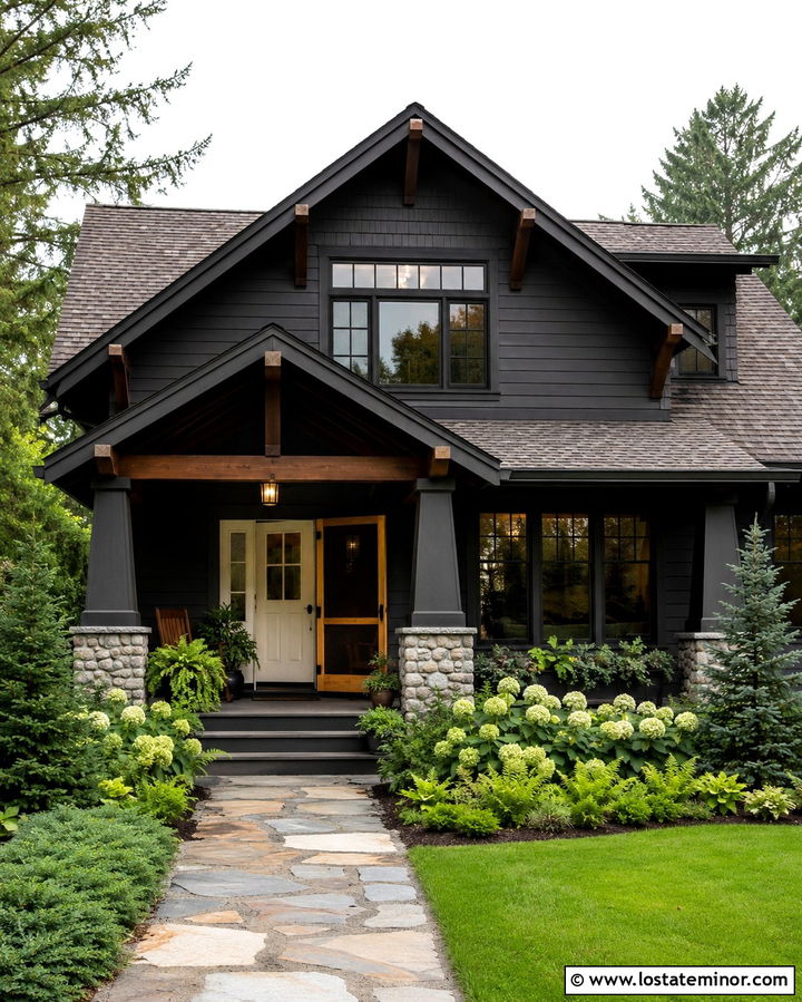 Soft Black Craftsman With Cedar Screen Door - 30 Soft Black House Design With Screen Door Ideas