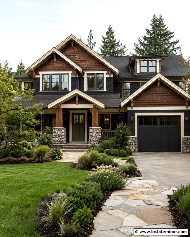 Soft Black Craftsman With Cedar Shake Siding - 30 Soft Black House Design With Cedar Shake Ideas