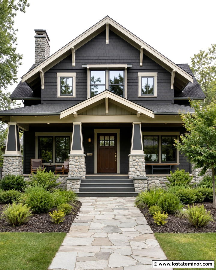 Soft Black Craftsman With Craftsman Wood Door - 30 Soft Black House Design With Entry Door Ideas