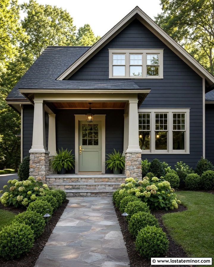 Soft Black Craftsman With Sage Green Dutch Door - 30 Soft Black House Design With Dutch Door Ideas