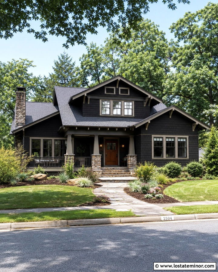 Soft Black Craftsman With Taupe Trim - 30 Soft Black House Design With Trim Ideas