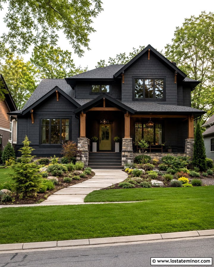 Soft Black Cross Gabled Craftsman House - 30 Soft Black House Design With Gables Ideas