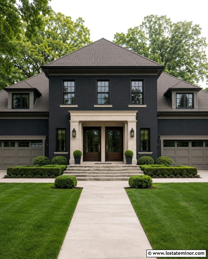 Soft Black Double Door House With Full View Storm Doors - 30 Soft Black House Design With Storm Door Ideas