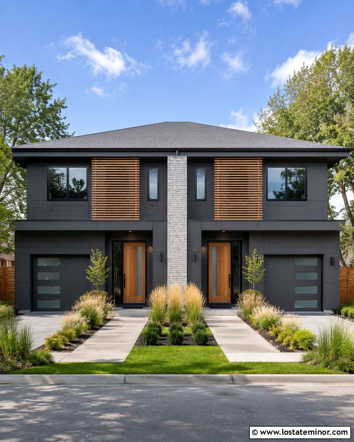 Soft Black Duplex With Matching Entry Doors - 30 Soft Black House Design With Entry Door Ideas