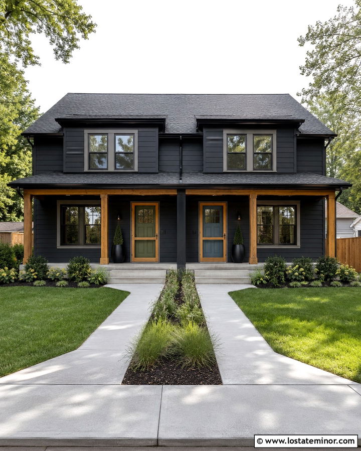 Soft Black Duplex With Matching Screen Doors - 30 Soft Black House Design With Screen Door Ideas